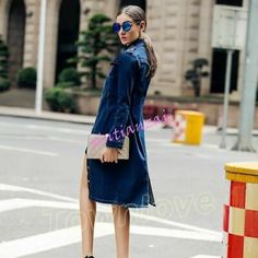 Womens Retro Overcoat Long Slim Fit Trench Denim Jacket Jean Sigle breasted coat | eBay Chic Collared Denim Jacket, Chic Single-breasted Long Sleeve Denim Jacket, Chic Long Sleeve Single Breasted Denim Jacket, Chic Long Sleeve Denim Jacket For Fall, Chic Long Sleeve Single-breasted Denim Jacket, Chic Fall Collared Denim Jacket, Chic Long Sleeve Summer Denim Jacket, Chic Denim Jacket With Button Closure, Chic Long Sleeve Denim Jacket With Button Closure