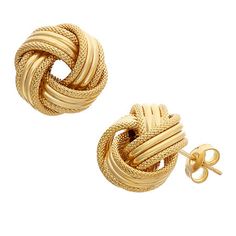 Earring Back: PostShape: KnotStone: No StoneMetal Color: YellowEarring Length: 13.5mmEarring Width: 13.5mmMetal: 14k GoldCare: Wipe CleanCountry of Origin: Imported Gold Knot Earrings, Pink Tourmaline Crystal, Look Office, Knot Stud Earrings, Jewellery Indian, Knot Studs, Bangles Design, Earrings Design, Suit Design