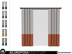 an image of curtains with different colors and sizes on them, including one for the window