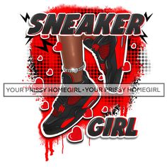 Trendy Basketball Shoes For Streetwear, Trendy Streetwear Basketball Shoes, Sporty Custom Sneakers With Graphic Print, Woman Png, Girls Sneakers, Black Sneaker, Red And Black, Sublimation Design, Drawing And Illustration