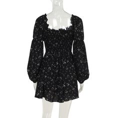 Fashion Sexy Camis Short Black Dress Women's Floral Long Puffy Sleeve Silm Mini Dresses Casual Mini Dresses Casual, Puffy Shirt, Short Black Dress, Puff Sleeve Mini Dress, Y2k Clothes, Black Short Dress, Mini Dress Casual, Womens Black Dress, Flowy Skirt