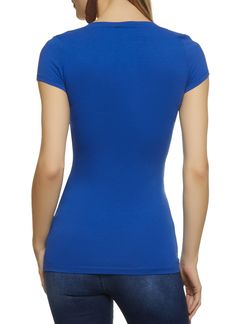 Ambiance, Short Sleeves, V-Neck, T-Shirt, Solid, Item Number 7202054260650 Blue Stretch V-neck T-shirt, Blue Stretch V-neck Top, Blue V, Short Sleeve T Shirt, Item Number, Royal Blue, Short Sleeves, V Neck, T Shirt