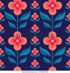 seamless floral pattern with red flowers and blue leaves