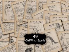 an old witch spell book with the words, 39 old witch spells written on it