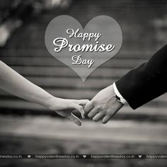 two people holding hands with the words happy promise day written in white on top of them