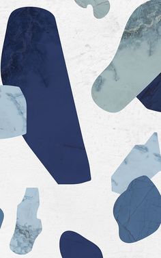 blue and white abstract shapes on a marble background