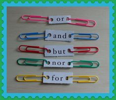 colorful paper clips with words on them that say or and but not for us to use