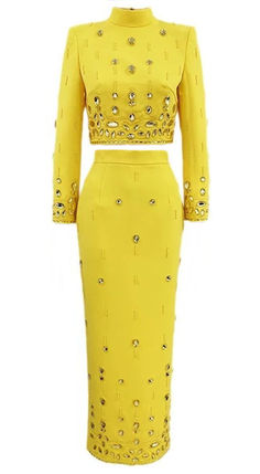 Long Sleeve Crystal Midi Two Piece Dress Yellow -

Color: Yellow
Mock neck
Long sleeves
Embellished with rhinestones
Length: Midi

Style: summer dress, summer outfit, party dress, evening gowns, girly summer outfits, chic dress to impress, dress to impress, summer date outfit, 4th of july outfits, july 4th outfits, summer night outfit, summer business casual outfits, yellow dresses, two piece dresses, midi dresses, long sleeve dresses High Waist Maxi Skirt, Two Piece Dresses, Dresses Two Piece, Celebrity Inspired Dresses, White Bridal Dresses, Maxi Skirt Set, High Neck Crop Top, Dresses Date Night, High Waisted Maxi Skirt