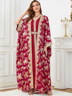 Dubai 2 Piece Set Women Muslim Kaftan Inner Dress Open Kimono Abaya Arab Robes | eBay Red Long Thobe For Eid, Red Floor-length Abaya With Dabka Detail, Red Floor-length Abaya With Dabka, Red Floor-length Abaya With Dabka Embroidery, V-neck Thobe For Eid Festivities, Red Dabka Abaya For Eid, Red Kaftan For Eid, Maxi Length Kimono For Eid Wedding, Red Long Sleeve Abaya For Eid