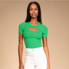 Lulu’s Kelly Green Keyhole Ribbed T-Shirt New With Tags Color Matches That Of The Model, The Shirt Just Appears Darker Because Of The Lighting Cute Going Out Top, Ribbed T-Shirt, Summer Shirt Burgundy Shorts, Beige Top, Scoop Neck Tee, Cropped T Shirt, Short Sleeve Cropped Top, Floral Crop Tops, Lace Shirt, Off Shoulder Tops, Womens Tunics