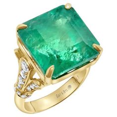 Square Emerald Diamond Cocktail Statement Unique Luxury Vintage Style Yellow Gold Ring 18 Karat Yellow Gold Genuine Emerald & Natural Diamonds 19.91 CT Emerald Square Shape Gemstone 1.15 CTW Diamonds Current Regular Size 7 – Resizable upon request Designed & Handmade in Washington, D.C. USA Stunning Aesthetic, Vintage Style Rings, Emerald Jewelry, Pretty Rings, Emerald Gemstone, Yellow Gold Ring, Emerald Diamond, Luxury Vintage, Vintage Yellow