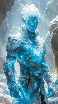 Fantasy Air Creatures, Ice Genasi, Ice Creatures Character Design, Air Genasi Male, Ice Warrior Fantasy Art, Frost Giant Dnd, Ice Creature Concept Art, Ice God Fantasy Art, Ice Creature Fantasy Art