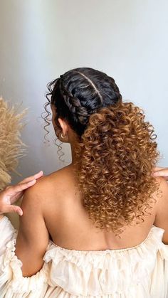 Cute Curly Hairstyles For Wedding Guest, Bridal Shower Hairstyles For Black Women, Tikka Hairstyles Open Hair, Natural Curly Hair Styles For Prom, Formal Dance Hairstyles Updo, Curly Poofy Hair Hairstyles, Ball Hair Ideas, Curly Bridal Hair With Veil, Braided Wedding Hairstyles Black Women