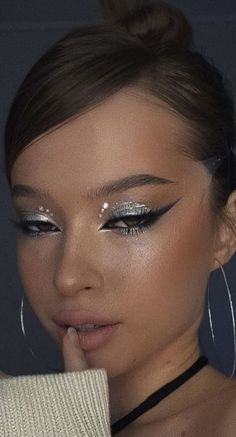 Glam Rock Makeup, Beyonce Makeup, Rock Makeup, Concert Makeup, Silver Makeup, Sparkly Makeup, Rhinestone Makeup, Rave Makeup