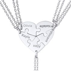 PRICES MAY VARY. 5 Ways Best Friend Necklace Set 5 pieces heart puzzle, you can engrave name, date or other text on it. easy to read and lasting. Material: 316L Stainless Steel, durable and long lasting color. smooth polished finish which makes them comfort to wear. Customize details: Step 1: choose color with customize service. step 2, Click " Customize Now" button. Step 3, enter the content you want to engrave (names / date / locations / numbers /special symbols). Package Content: 5 bff pendan Puzzle Piece Necklace, Bff Necklace, Heart Puzzle, Women's Jewelry Sets