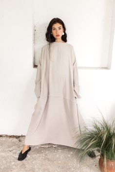 Long Dress Long Sleeve Dress Oversized Dress Summer Dress - Etsy Lithuania Long Dress Long Sleeve, Minimalist Clothing, Dress Minimalist, Grey Long Sleeve Dress, Long Linen Dress, Oversized Dress, Conscious Fashion, Dress Long Sleeve, Eco Conscious