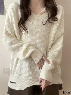 Bjux - Classic V-neck Knit Pullover Sweater with Long Sleeves and Casual Cut-Out Detail, Womens Casual Wear Casual Wear Women, Womens Casual, Knit Pullover, Knitted Pullover Sweaters, Acrylic Material, Knitted Pullover, Pullover Sweater, Pullover Sweaters, Knit Fabric