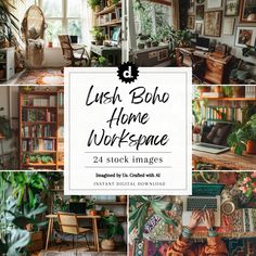 a collage of photos with the words, irish boho home workpace 24 stock images