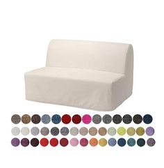 an image of a couch with different colors and patterns on the back side, all in various sizes