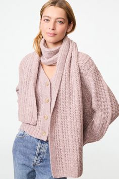 A cable knit scarf is a Fall staple that will carry you right into Winter. It's a comfy knit in a pretty rose mauve. Pair it with the matching cardigan and beanie for the ultimate cozy look. Materials and Care 70% Baby Alpaca, 23% Recycled Polyamide, 7% Merino Wool Machine Wash Cold, Delicate Cycle Lay Flat to Dry Dry Clean Recommended Imported Cozy Pink Cable Knit Outerwear, Cozy Cable Knit Scarves, Winter Cable Knit Scarves For Cold Weather, Casual Cable Knit Scarves For Winter, Casual Knit Winter Scarf, Casual Winter Cable Knit Scarves, Cozy Cable Knit Scarves For Cold Weather, Cozy Cable Knit Scarf For Cold Weather, Casual Cable Knit Scarf For Fall