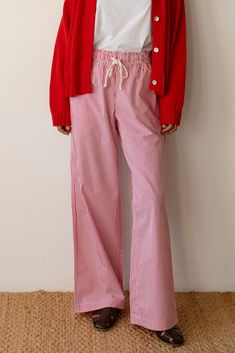 Our signature Pop Pant, crafted with 100% cotton poplin. A year round closet staple, featuring a wide leg fit, customizable rise and drawcord waist. Set it up with — The Pop Button Down or Rib Tank Made in LA Casual Cotton Wide Leg Pants For Daywear, High-waisted Cotton Drawstring Bottoms, Red Cotton Wide Leg Pants With Relaxed Fit, Red Cotton Relaxed Fit Wide Leg Pants, Cotton Wide Leg Pants With Drawstring, Cotton Workwear Bottoms With Drawstring, Red Cotton Wide Leg Parachute Pants, Red Wide Leg Cotton Parachute Pants, Cotton Wide-leg Parachute Pants With Drawstring