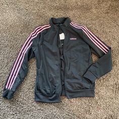 Brand New With Tags, Super Comfortable! Adidas Three Stripes, Adidas Sweater, Adidas Track Jacket, Tracksuit Jacket, Polyester Jacket, Adidas Girl, Adidas Jackets, Striped Jacket, Grey Adidas