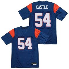 Combine your love of sports, streetwear and nostalgia by copping the Thad Castle Blue Mountain State Football Jersey. This bold jersey features contrast panelling and striping all throughout and embroidered team logos on the sleeves and front and centre. Don't sleep on this iconic hockey jersey, available now at Jersey Nation while stock lasts! - Thad Castle Blue Mountain State Football Jersey- Fully embroidered graphics: Team, Name, Number detailing, logo- Premium tackle twill stitching- Anti p Thad Castle, Blue Mountain State, New Year Offers, Hanging With Friends, Custom Football, Basketball Fans, Sports Shops, Custom Jerseys, Custom Shorts