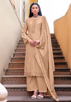 Beige viscose kameez with palazzo 3169  Desc:  Style : Pakistani Salwar Kameez Color : Beige Fabric : Viscose   Muslin Work : Embroidery Wash Care : Dry clean Sleeve Style : Full Sleeve Long Sleeves : Done only in Custom Stitch Sleeves Lining : Done only in Custom Stitch Bust Size : 32 to 42 Inches Occasion : Temple Wear   Social Gathering   Pongal   Lohri   Gudi Padwa   Onam. With Express Free Shipping and Custom Stitching, Buy Indian Party wedding wear salwar Beige viscose kameez with palazzo Celana Fashion, Indian Salwar Suit, Pakistani Suits, Cotton Bottoms, Embroidery Suits, Salwar Suit, Indian Ethnic Wear, Indian Designer Wear, Viscose Fabric