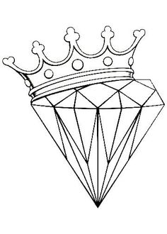 a drawing of a diamond with a crown on it's head, in black and white