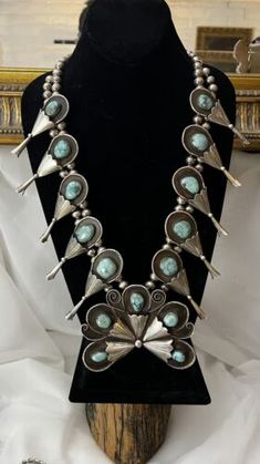 Vintage Navajo Jewelry Garland's, Mother Of Pearl Squash Blossom Necklace, Turquoise Jewelry Native American Squash Blossom, Native American Jewelry Turquoise Squash Blossom Necklace, Navajo Squash Blossom Necklace, Real Turquoise Jewelry, Squash Blossom Jewelry, Vintage Native American Jewelry Stone, Silver Squash Blossom Necklace