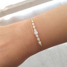 Dainty moonstone gold braceletlayered braceletstackable | Etsy Layered Bracelet, Bracelet Friendship, Gold Armband, Beads Bracelet Design, Dainty Bracelet, Moonstone Beads, Healing Jewelry, Moonstone Jewelry, Layered Bracelets