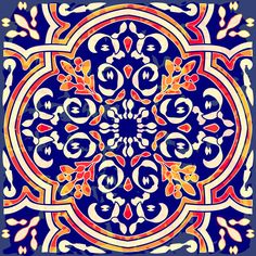 an artistic tile design in blue and orange