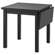 a small black table with one drawer on the top and two legs at the bottom