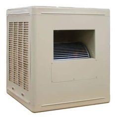 an air conditioner sitting on top of a white surface