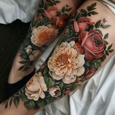 Exquisite Tattoos For Women Tattoo Outlines Whimsical Garden Tattoo, Neo Traditional Sleeve Tattoo, Floral Upper Arm Tattoo, Vintage Floral Tattoos, Stunning Tattoos, Rose Flower Tattoos, Garden Tattoos, Red Rose Tattoo, Upper Arm Tattoos