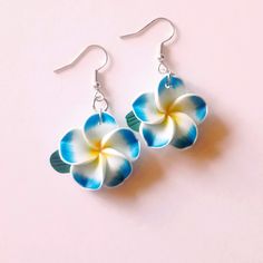 These Are Handmade Polymer Clay Blue Flower Earrings They Are: -Hypoallergenic -Lead And Nickel Free -Lightweight Blue Flower Jewellery, Blue Flower Earrings, Sea Opal, Wedding Earrings Studs, Wedding Hoop, Wedding Studs, Blue Clay, Pearl Jewels, Coastal Life