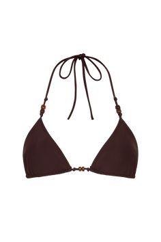 The Uma Bikini Top in Soil features adjustable halter straps and bead detailing at the centre front and ties. Crafted from regenerated nylon and custom dyed in a timeless brown hue. Pair it with the Ada Bikini Bottoms for a staple swim set. Boho Bikinis Summer, Low Waisted Bikinis, Same Swimwear, 2000s Bathing Suits, 80s Bikinis Vintage, Blackbough Swimwear, Grunge Swimsuit, Brown Bathing Suit, Swimsuit Brown