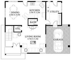 the floor plan for this house shows the living room and kitchen area, as well as the