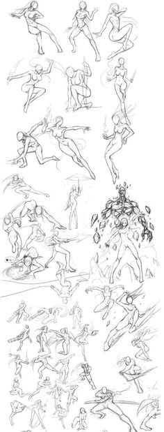 some sketches of people doing different things in the air with their arms and legs spread out