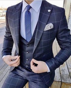 Hey gentlemen! Rock out in this perfectly tailored men’s three piece windowpane blue suit! Get yours custom made by our talented stylists from Giorgenti New York! Don’t forget to follow us on Instagram @giorgentinewyork! #mensuits #menssuits #suits #menswear #mensfashion #menstyle #mensstyle #bespoke #sartorial #tailored #dapper #mensguides #gentlemanstyle #mensoutfits #giorgentiweddings #menwithstyle #mensfashionstyle Formal Suits Men, Suits Outfits, Classy Suits, Plaid Suit, Fashion Suits For Men