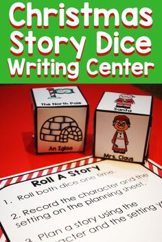 christmas story dice writing center for kids to practice their handwriting and spelling skills with the help of