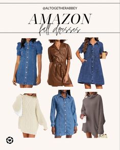 Fall Denim Dresses and sweater dresses from Amazon! Denim dresses | sweater Dresses | amazon finds | amazon fashion | fall fashion | fall outfits | amazon style #ltkholiday #ltkfinds Follow my shop @altogetherabbey on the @shop.LTK app to shop this post and get my exclusive app-only content! #liketkit #LTKfindsunder100 #LTKSeasonal #LTKxPrime @shop.ltk https://liketk.it/4ko3C Denim Blue Mini Dress With Pockets For Fall, Medium Wash Denim Mini Dress For Fall, Fall Denim Mini Dress For Day Out, Fall Denim Fitted Mini Dress, Fall Medium Wash Denim Mini Dress, Denim Dress Fall, Dresses From Amazon, Fashion Fall Outfits