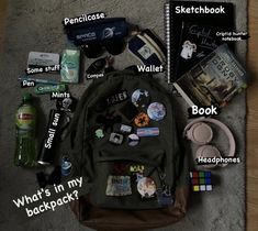 Whats In My Bag Apocalypse, How To Style A Backpack, Inside Of Backpack, Whats Inside My Backpack, Aesthetic Bags For School Vintage, Bag Items Aesthetic, Whats In Backpack, Inside Backpack Aesthetic, Cryptid Hunter Backpack