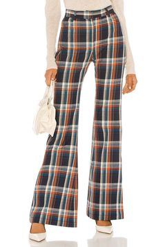 Petersyn Revolve Fabio Bryant Tartan Plaid Flare High Rise Pants Small NEW NWT. Fall Retro High-waisted Pants, Retro High-waisted Pants For Fall, Retro Wide Leg Bottoms For Fall, Retro Straight Leg Pants For Fall, Retro Cotton Pants For Fall, Seventies Fashion, Flare Pant, Fire Fits, Belted Pants