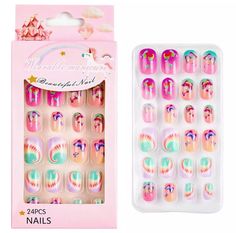 24Pcs Press on Nails, False Nail Tips, Fake Nails with Art, Butterfly Design Item Type: Easy seamless fake nail tips Material: ABS  Colour: Colour as shown in pictures Steps: 1. Clean nail and cuticle 2. Use nail file to buff nail surface  3. Clean nails 4. Choose suitable sized false nail tip and stick it onto nail bed using nail glue 5. Finished Please note: If you use nail stickers to stick these false nail tips, nail tips can be reused. If you use nail glue to stick these false nails, it can Nail Art For Girls, Cat Butterfly, Nails Colorful, Box Cartoon, Buff Nails, Nail Equipment, Manicure Tips, Cat Flowers, Manicure Kit