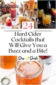 Collage of 4 hard cider cocktails. Strawberry Cider, Making Hard Cider, Batch Cocktail Recipe, Spiked Cider, Apple Cider Drink