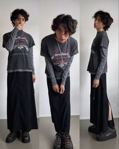 Punk Fashion Nonbinary, Y2k Nonbinary Fashion, Guy In Long Skirt, Casual Dnd Outfits, Skirt Outfits For Men, Amab Nonbinary Outfits, Grunge Enby Outfits, Alternative Fashion Masculine, Shakespeare Aesthetic Outfits