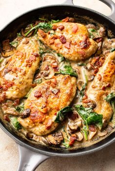 Balsamic Spinach, Chicken Bacon Recipes, Balsamic Pork Tenderloins, Chicken With Spinach, Bacon Mushroom, Creamy Chicken Recipes, Chicken Mushroom Recipes, Sautéed Mushrooms