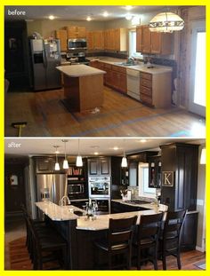 before and after pictures of a kitchen remodel