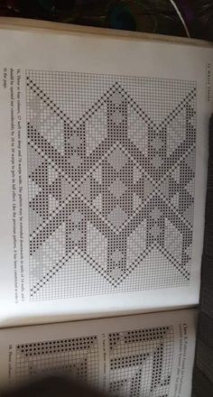 a cross stitch pattern on top of an open book with the words written in it